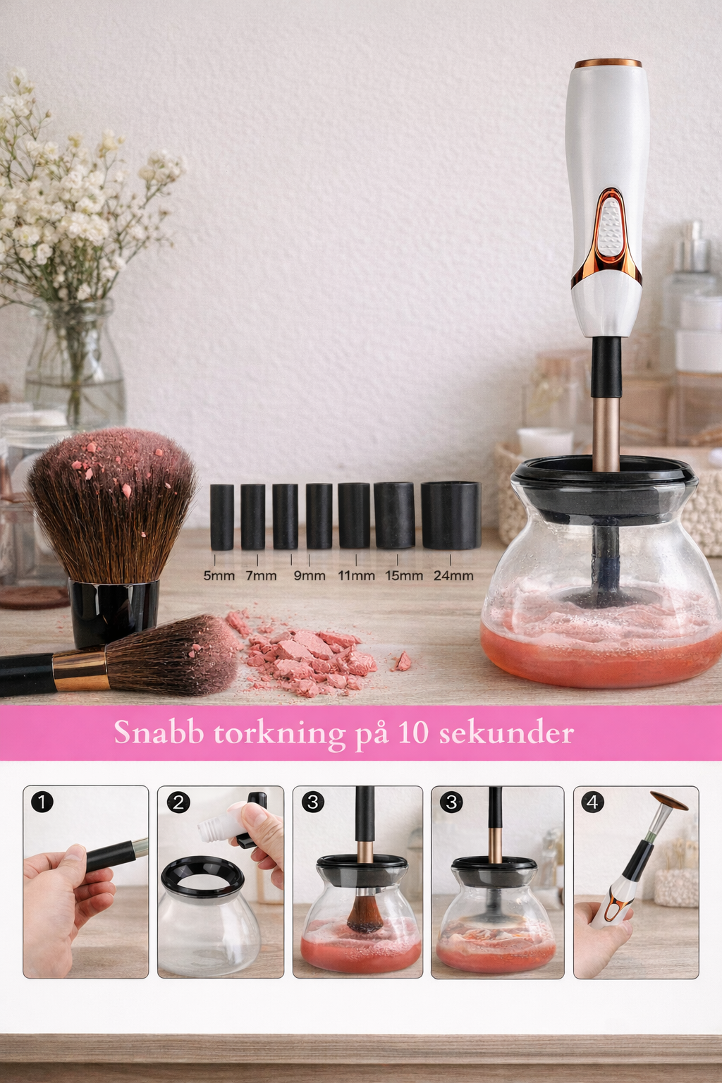 AURORA™ – The solution for clean makeup brushes in seconds · Goodbye dirt and pimples