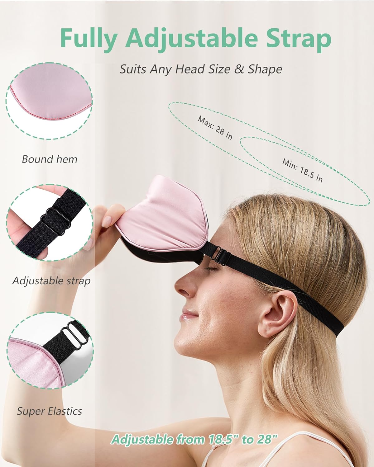 Πλήρης Μαύρη Μάσκα Ύπνου 100% Μουλμπέρρυ Μετάξι, Ρυθμιζόμενο Σετ