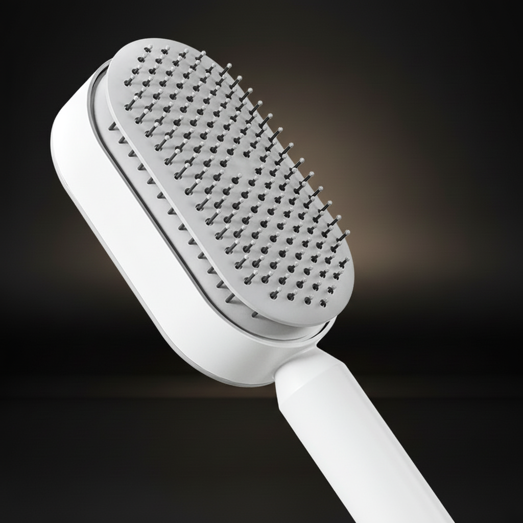 AMELIA™ – Self-Cleaning Hairbrush That Untangles in Seconds · One Click, Always Clean
